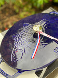 STAUB 33cm Dark Blue Fish Drawing Oval Cast Iron Cocotte