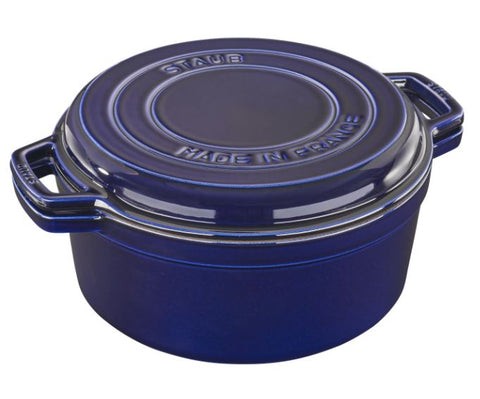 Staub Braiser 28cm cast iron multifunctional pot - Cast iron round pot + grill in dark blue